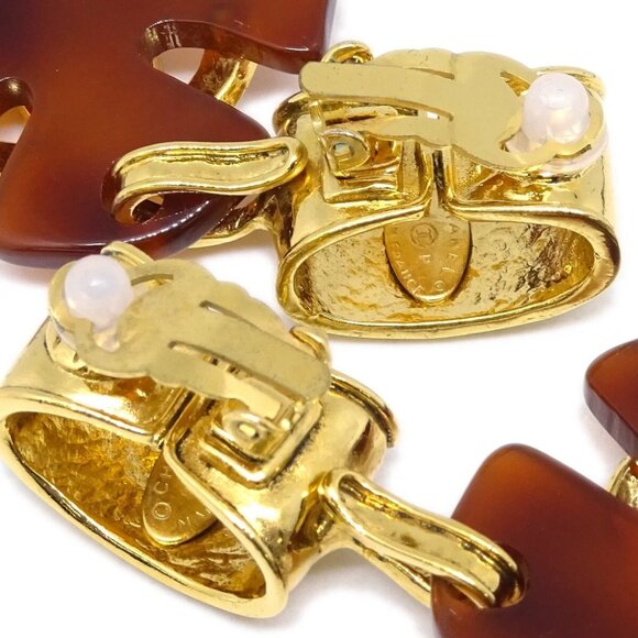 Chanel Clover Dangle Earrings Gold Clip-On 94P - Picture 3 of 4